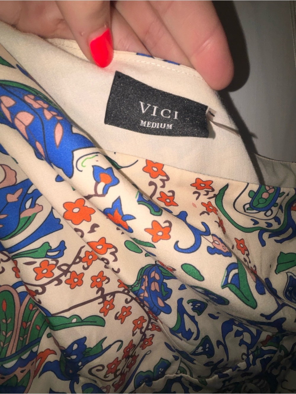 Vici One-Shoulder Paisley Midi Dress in Cream, Blue, Green and Orange - Picture 5 of 7
